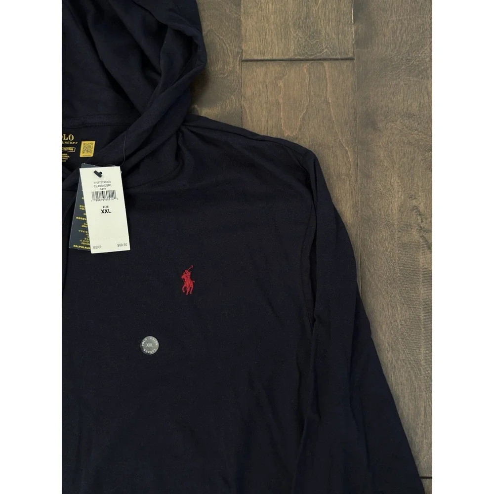 Polo Ralph Lauren Mens Navy Blue Hooded Shirt 2XL Red Pony Long Sleeve NWT